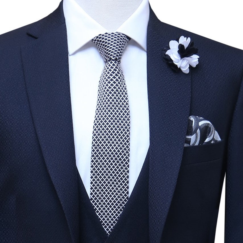 Black self textured italian 3 piece suit