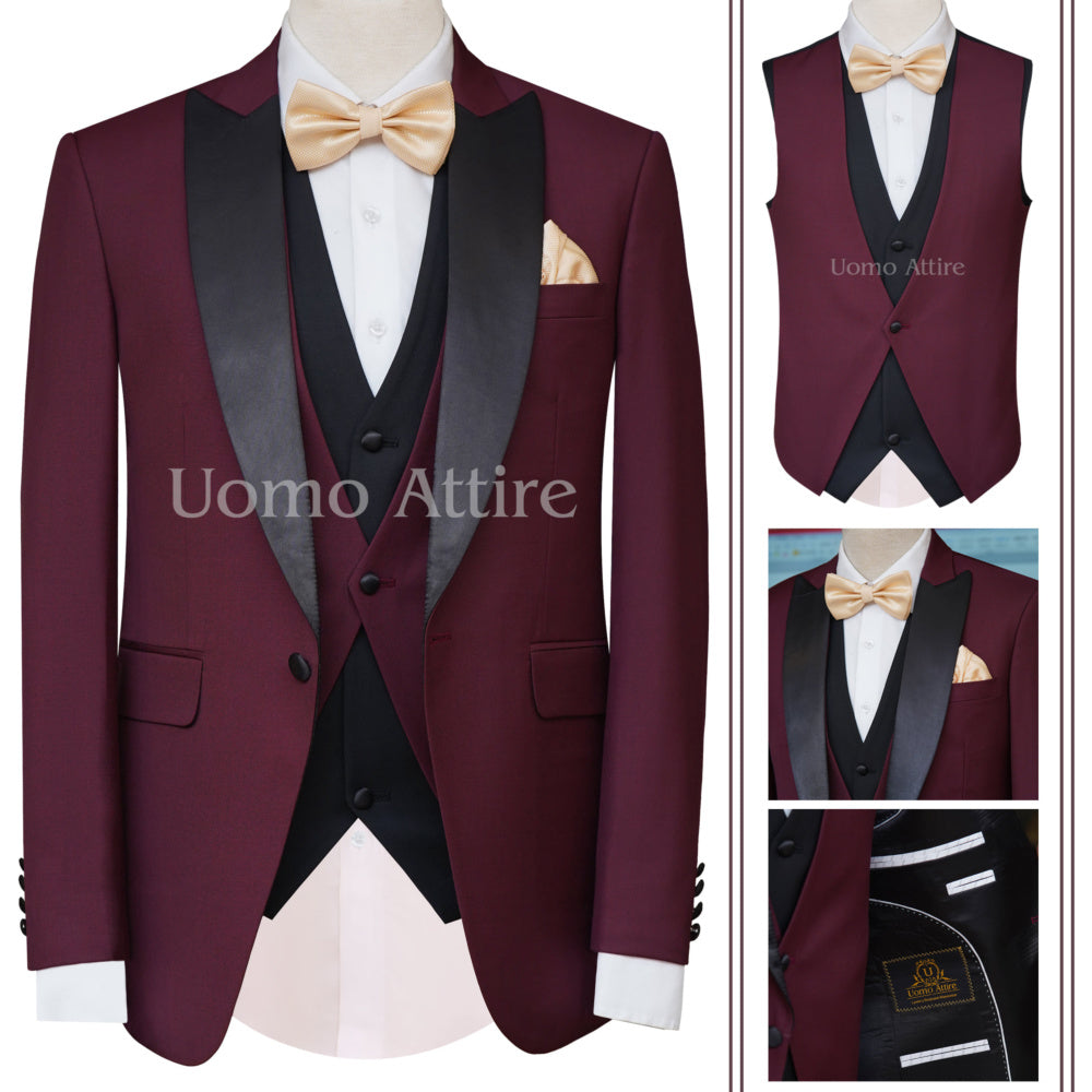 Maroon Burgundy Peak Lapel Groom Tuxedo Suit _ Maroon Tuxedo Suit _ Burgundy Tuxedo Suit