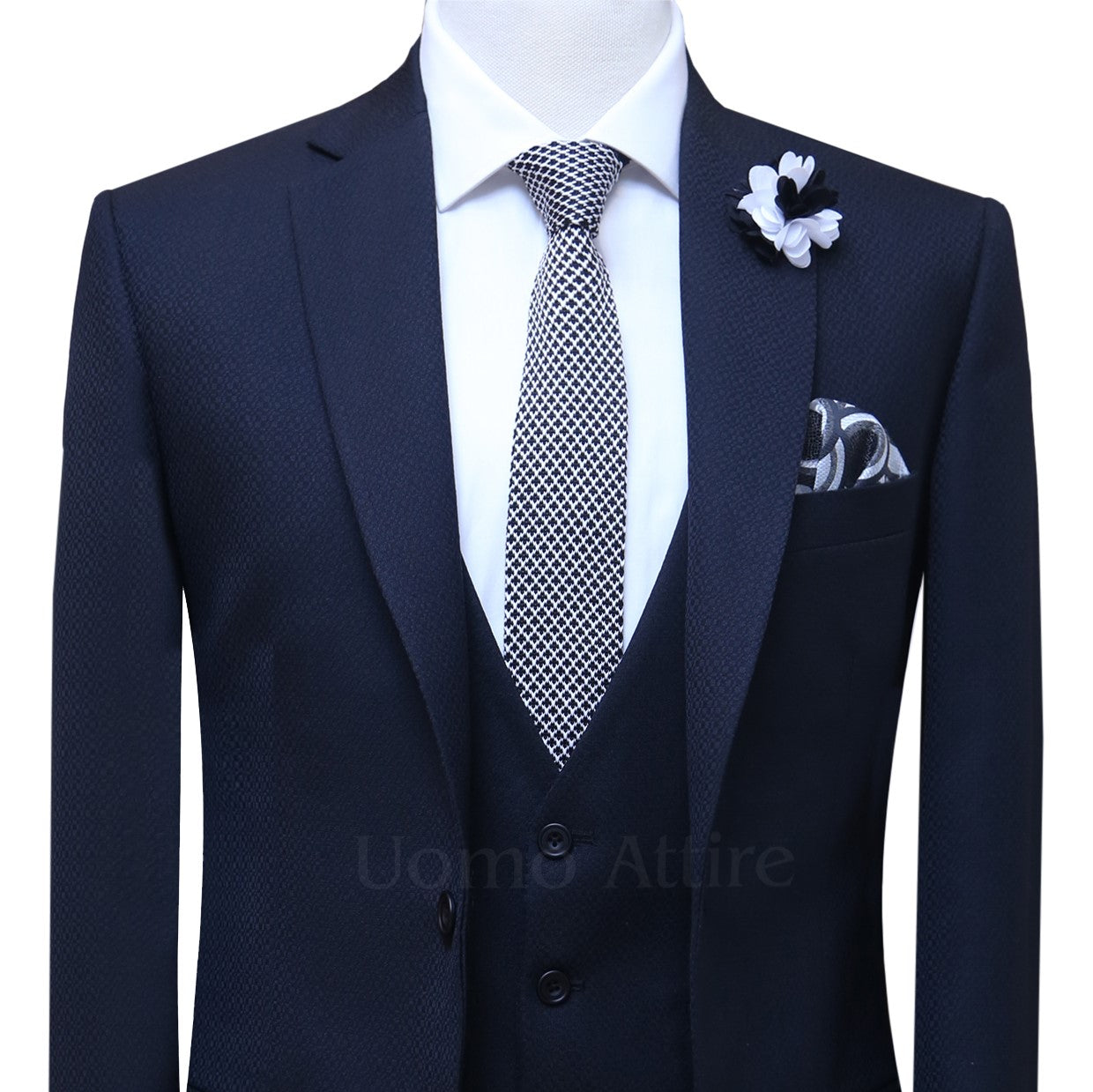 Black self textured italian 3 piece suit