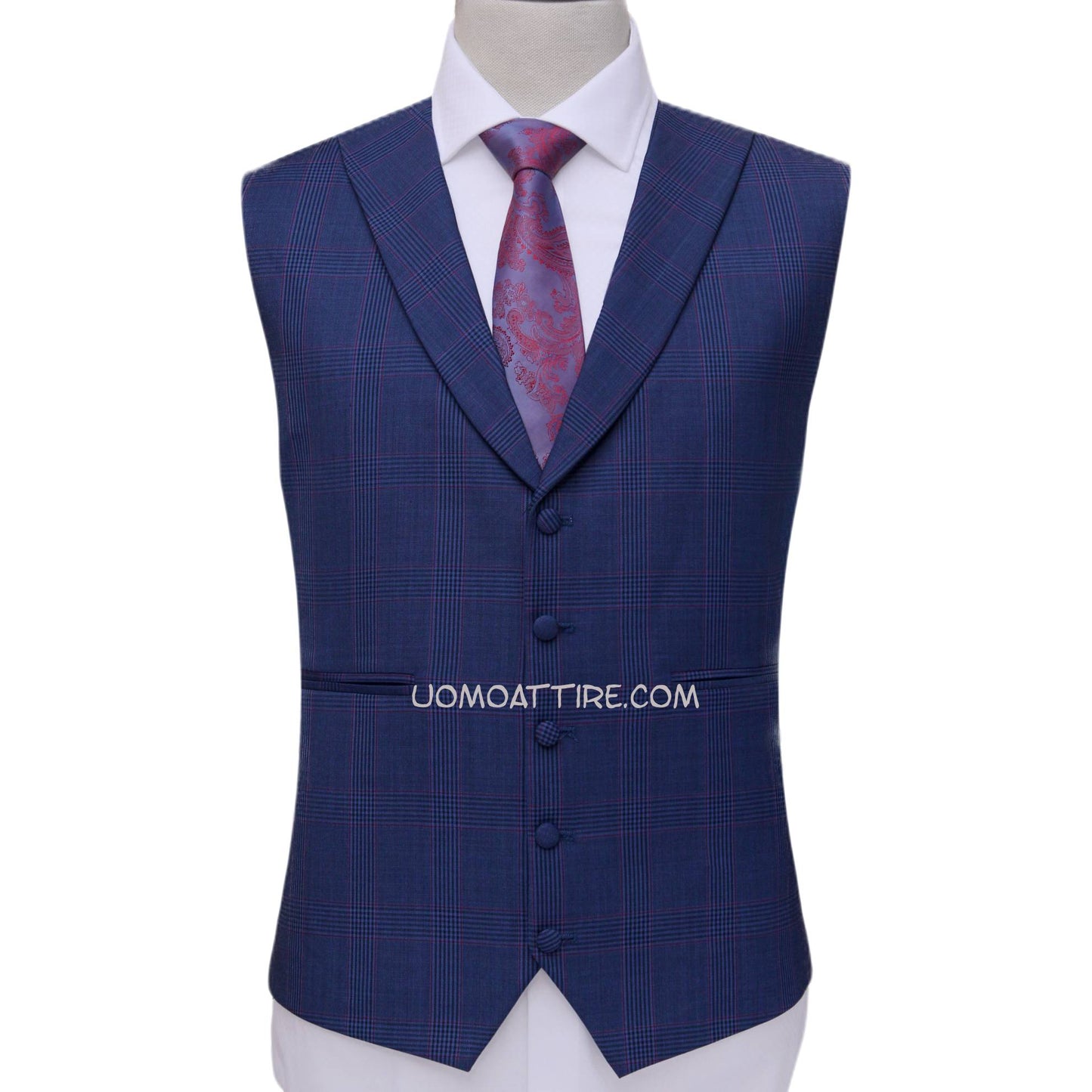 blue check three piece suit for men with same fabric single breasted shawl lapel vest