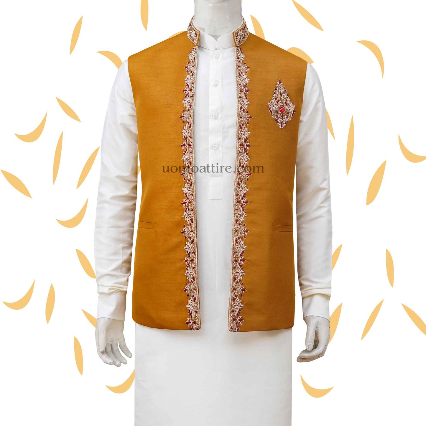 
                  
                    Customize mehndi waistcoat with micro embellishment | Waistcoat with Shalwar Kameez
                  
                