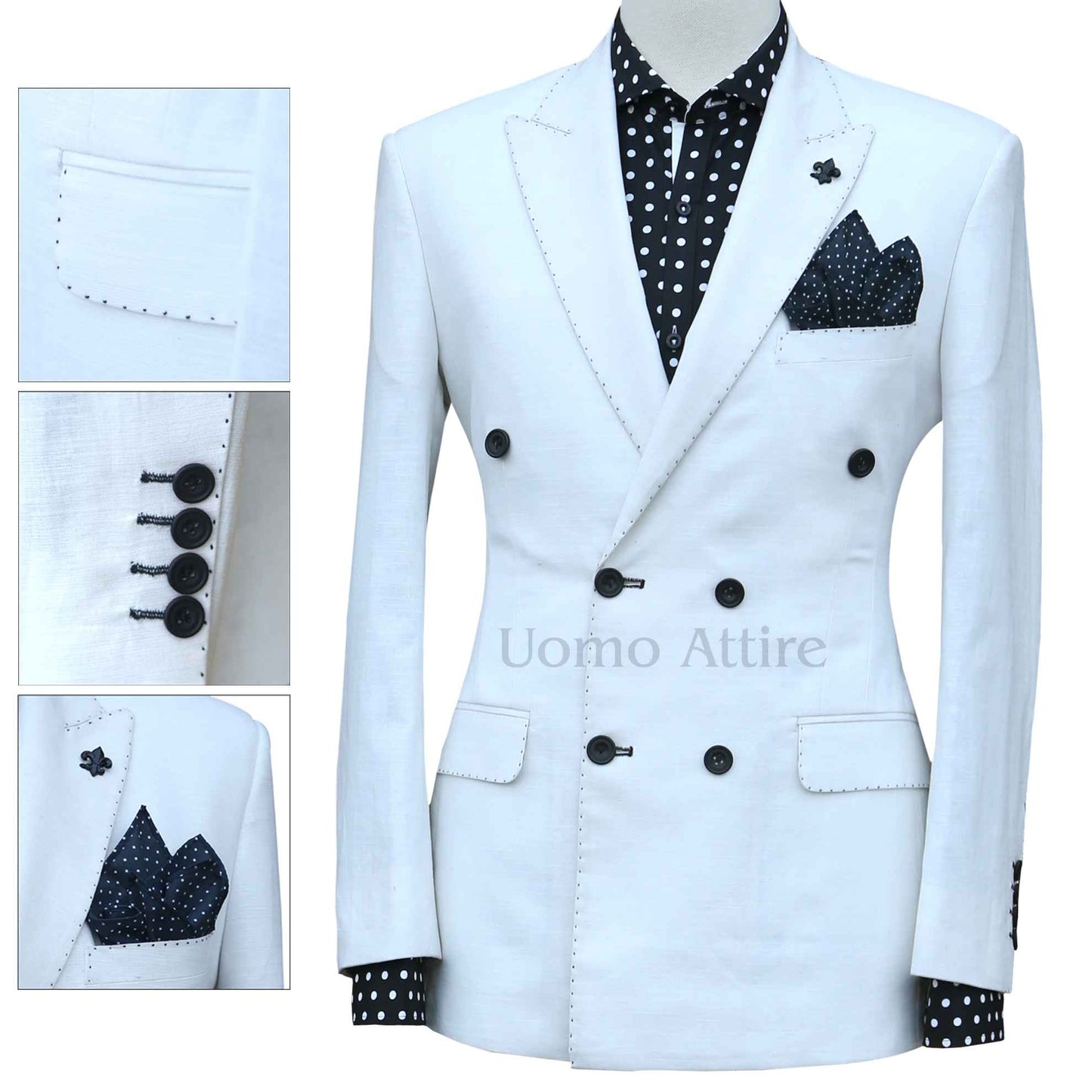 Custom Made Linen fabric double breasted 2 piece, white double breasted suit, double breasted 2 piece suit