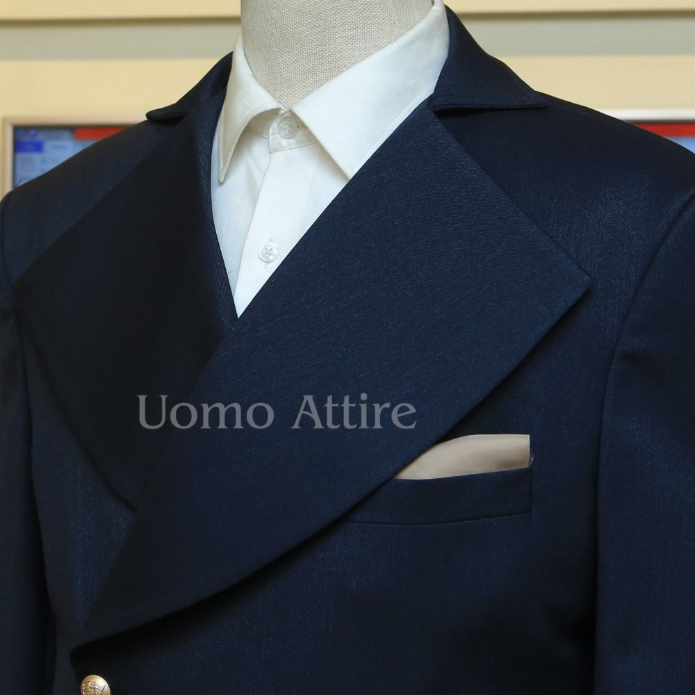Double breasted 2 piece suit for men in chester style, chester style double breasted suit, double breasted suit, blue double breasted suit