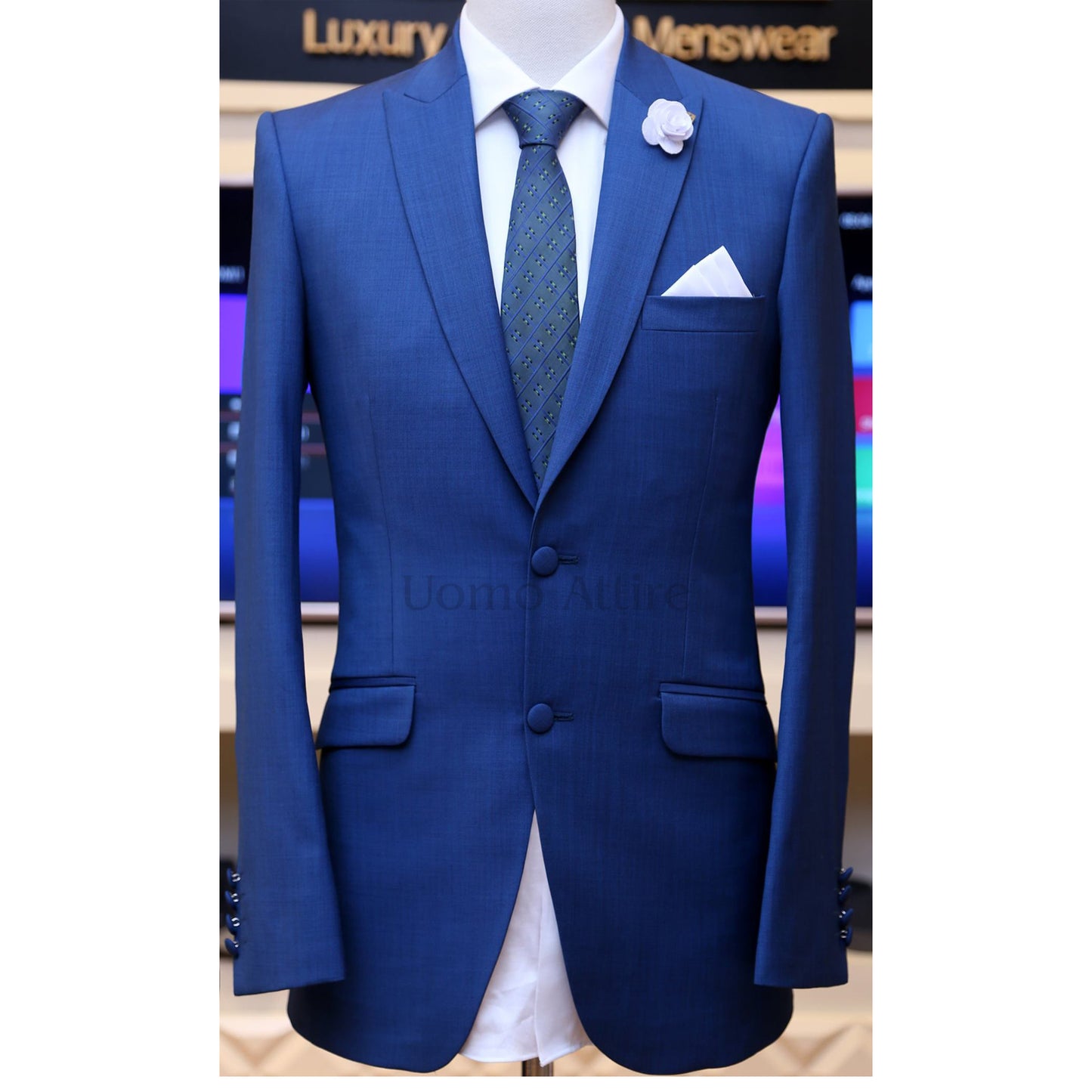 Italian slim fitted bespoke 2 piece suit, blue suits for men