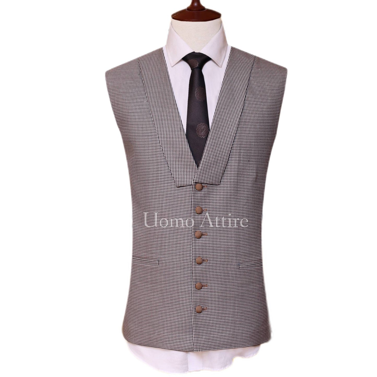 Mini check single breasted vest for golden 3 piece suit
