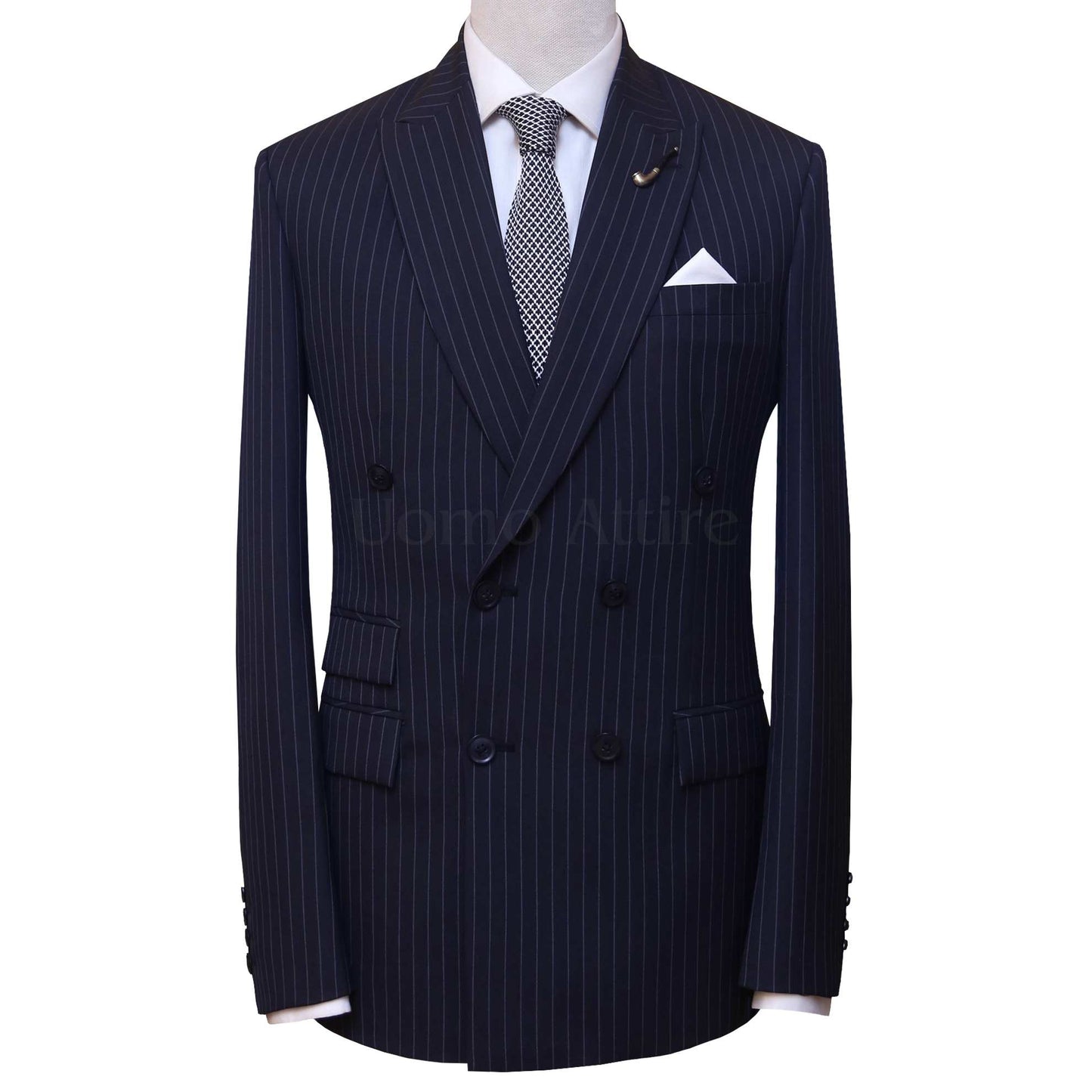 Italian fabric blue stripped double breasted suit