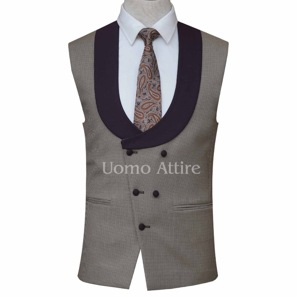 Mini Checkered Vest with Custom Made Burgundy Suit for Men | Burgundy Color Suit