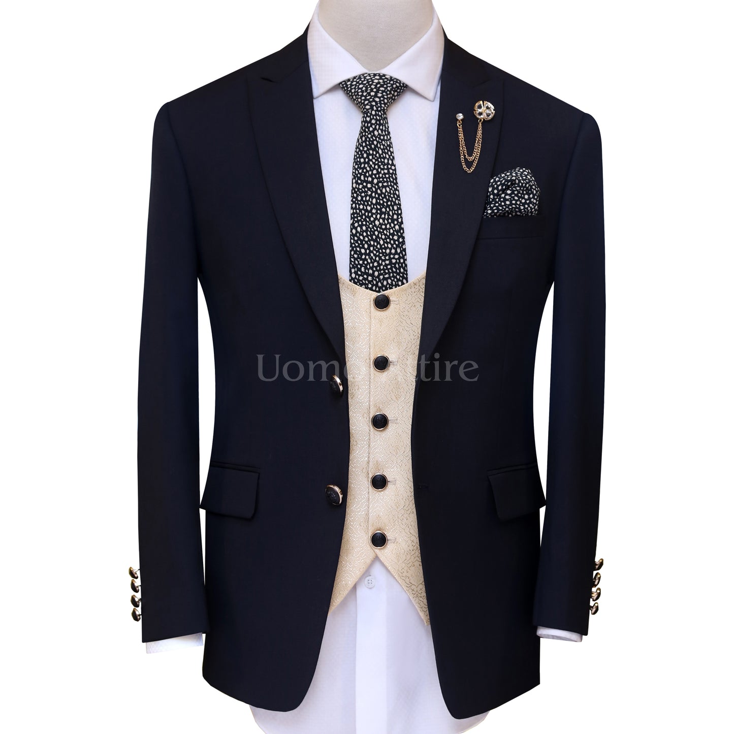 Custom-made dark three piece suit, dark 3 piece suit with single breasted vest