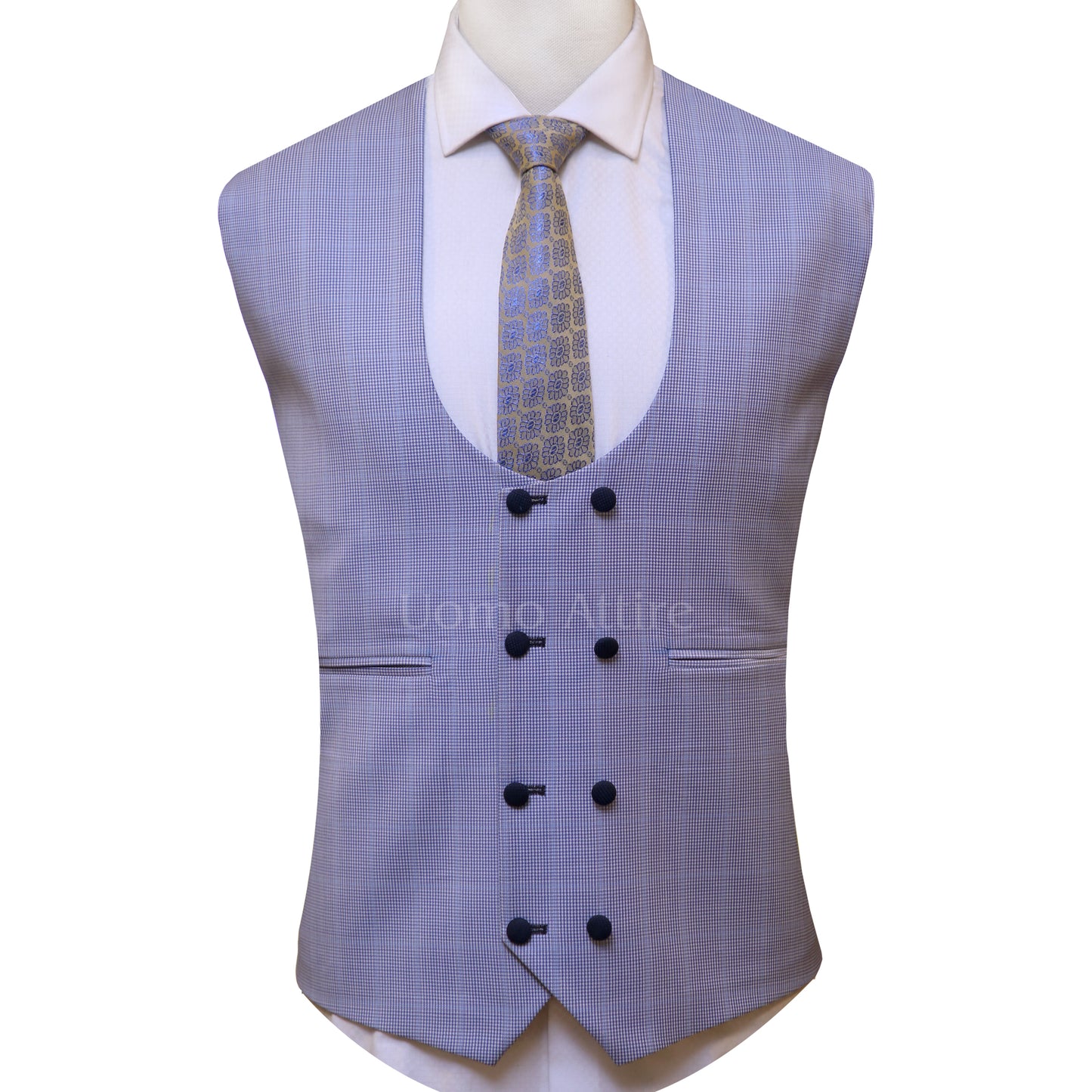 Custom-made deep midnight blue three piece suit, blue suit for men with check vest