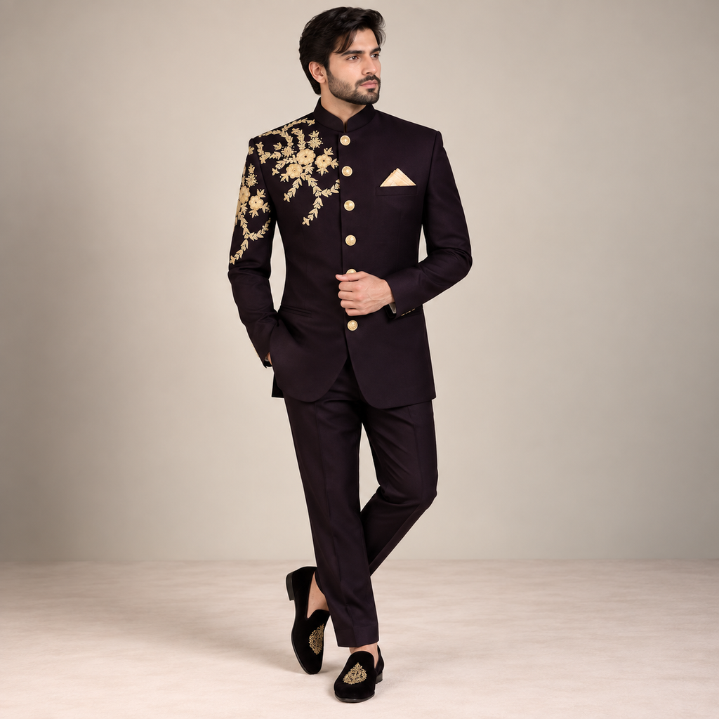 Abito principe due pezzi bordeaux scuro personalizzato in tessuto tropicale 