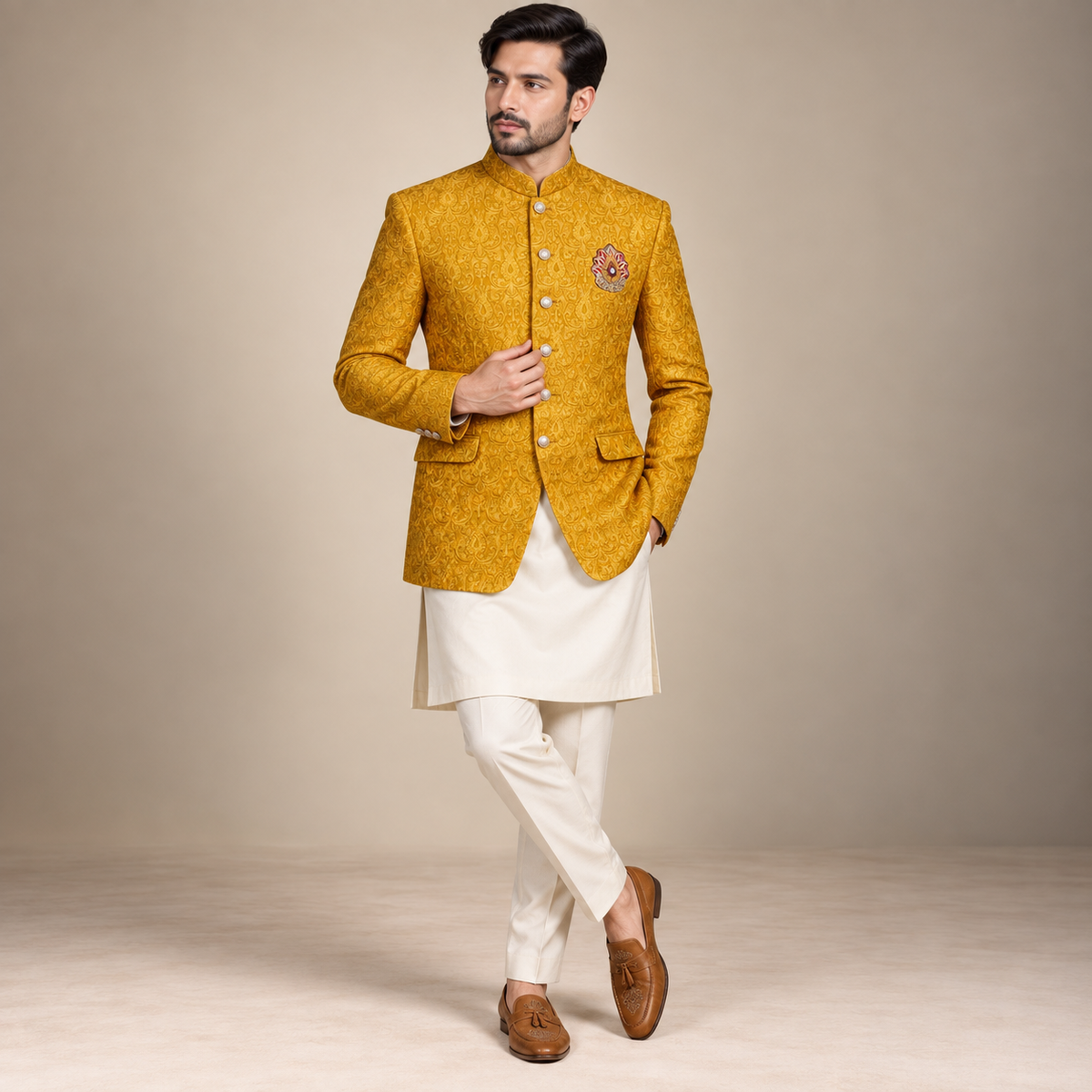 Cappotto Prince slim fit completamente ricamato con bellissimo motivo impreziosito