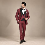 Maroon 3 Piece Tuxedo for Men in Italian Tropical Wool