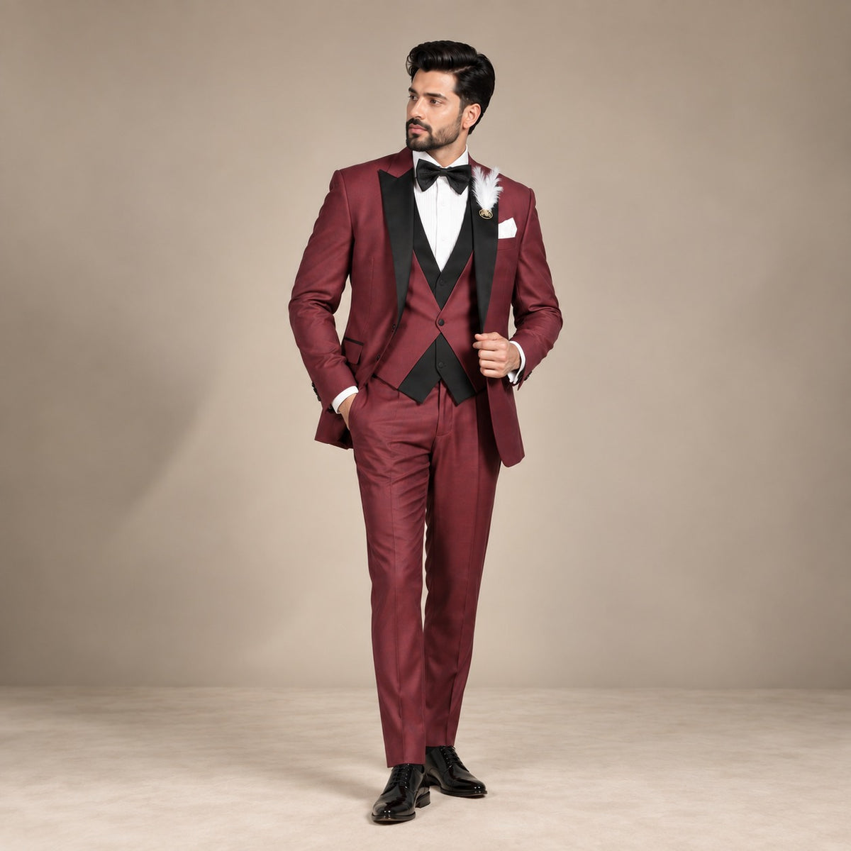 Maroon 3 Piece Tuxedo for Men in Italian Tropical Wool