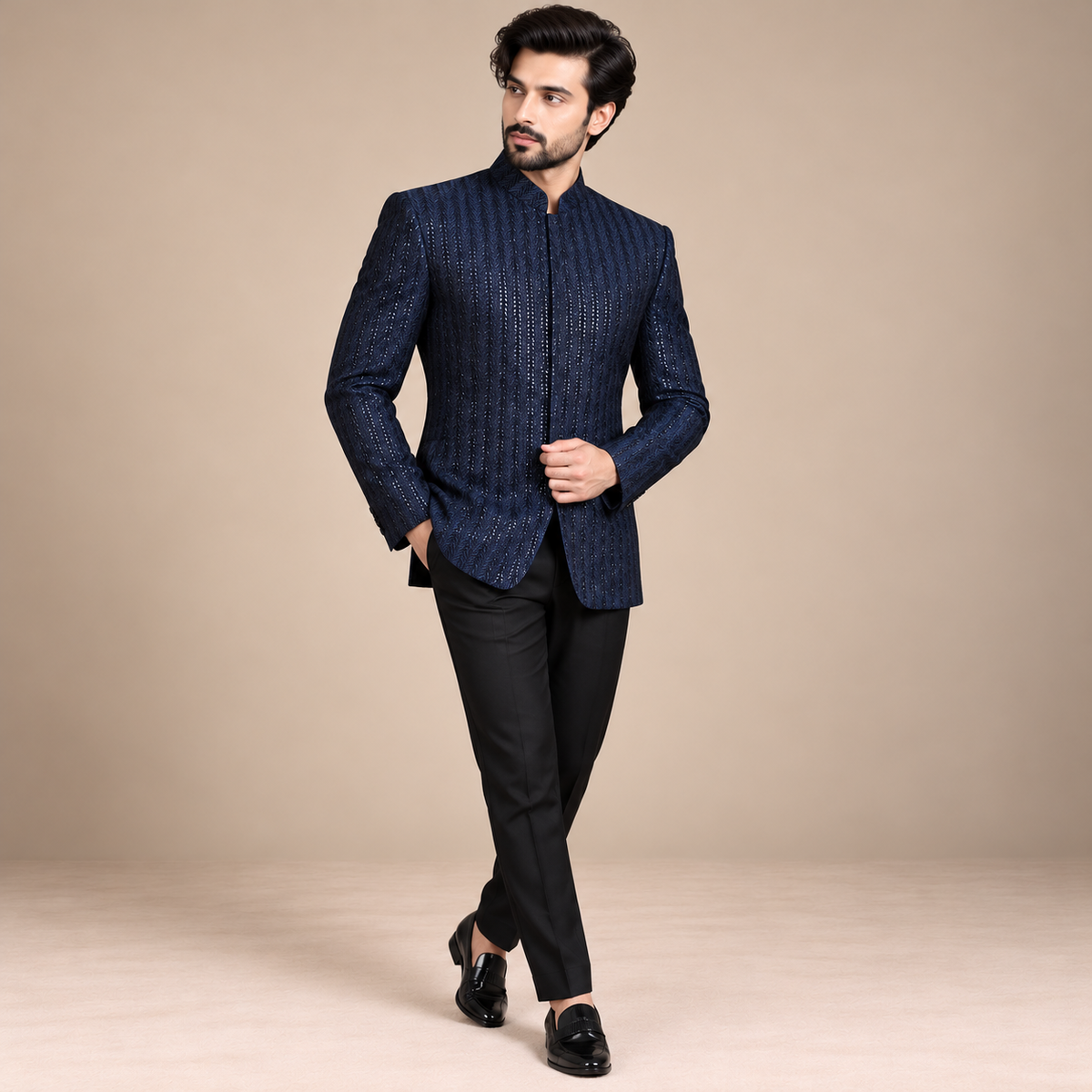 Fully embroidered prince coat with micro embellishments