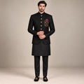 Jet Black Fully Embroidered Prince Coat For Special Events