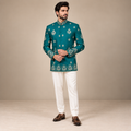 Pine Green Prince Coat with Silver Hand Work