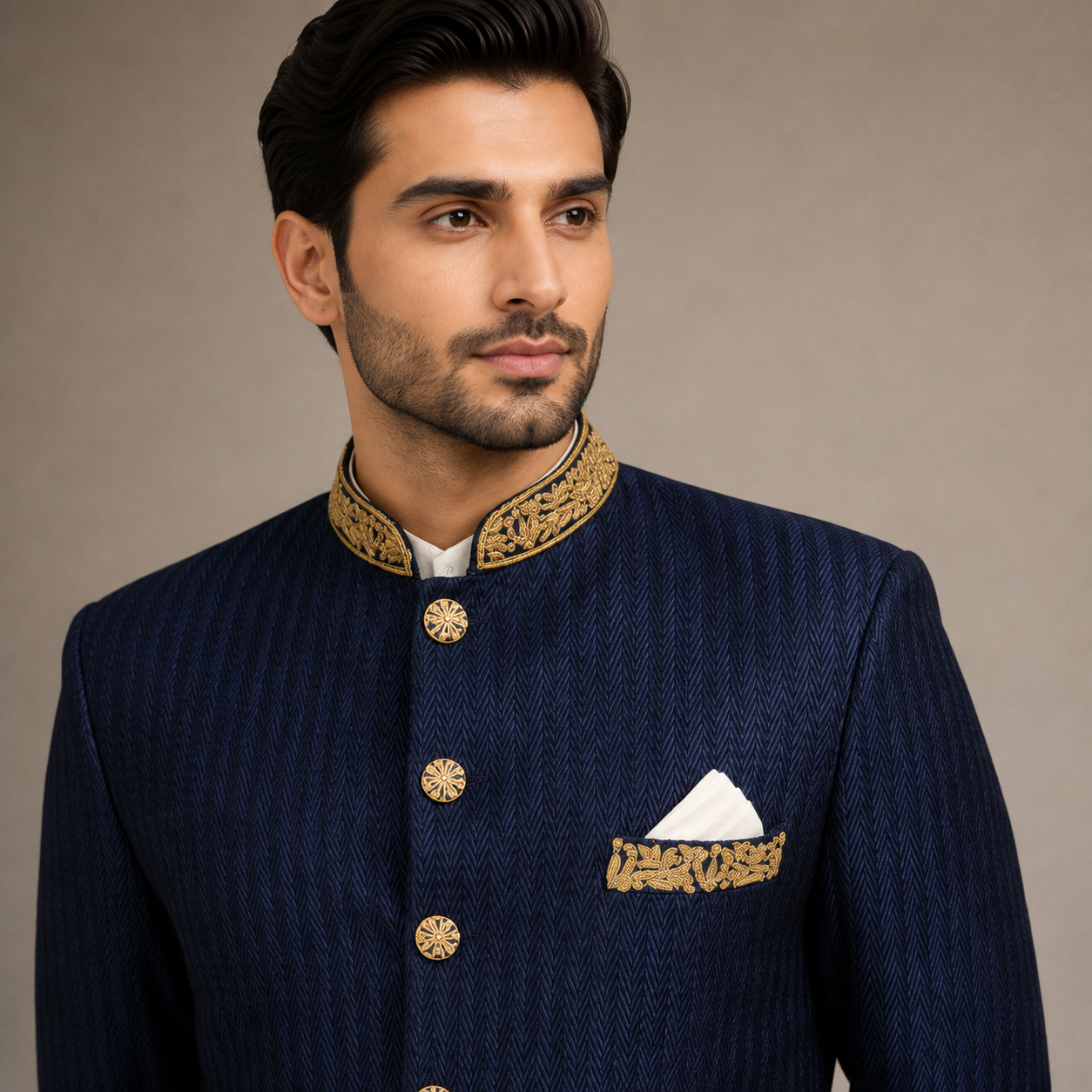 
                  
                    Midnight Blue Jodhpuri Jacket for Men in Hand Embellished
                  
                