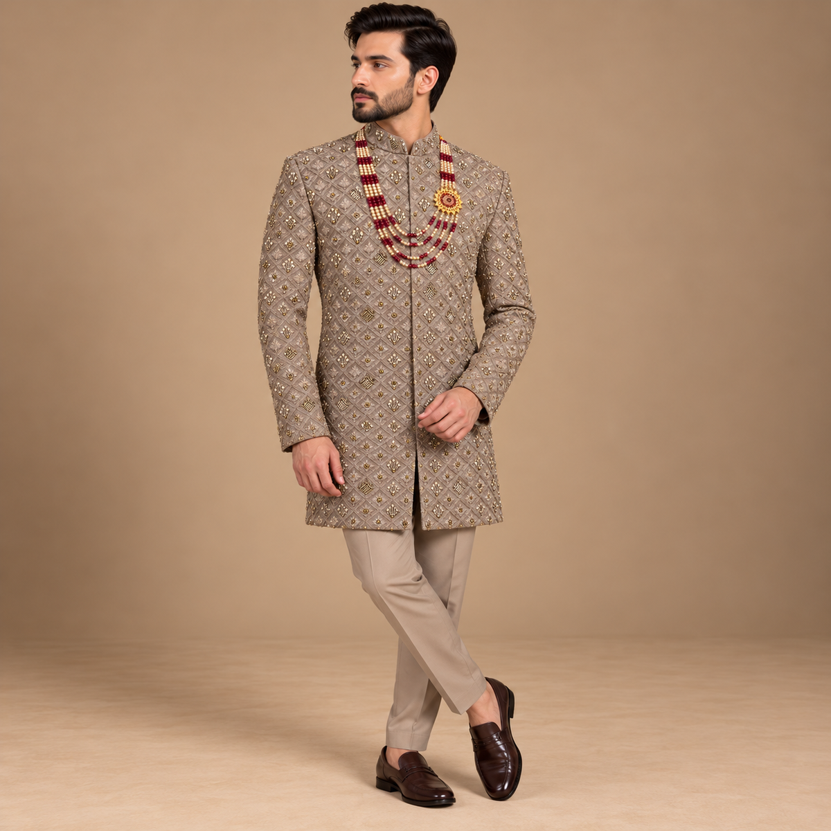 Luxury Ethnic Sherwani for Men with Naqshi and Kora Craftsmanship