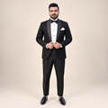 Luxurious Embroidered Fabric Black Tuxedo For Mens with Traditional Shawl Lapel