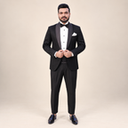Luxurious Embroidered Fabric Black Tuxedo For Mens with Traditional Shawl Lapel