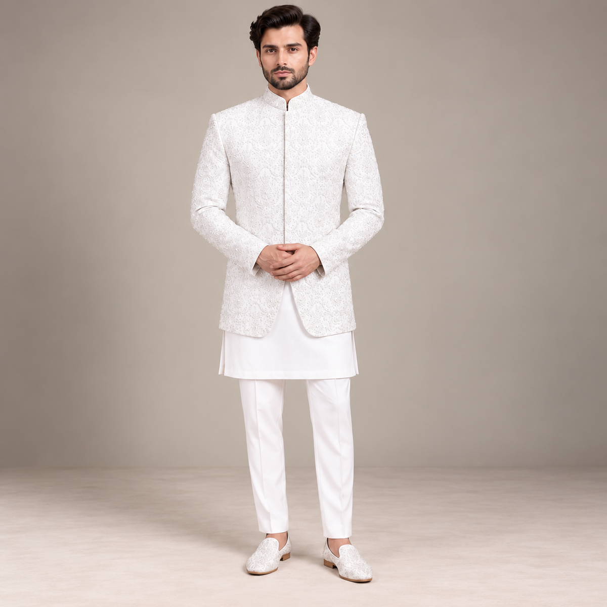 Designer Off White Wedding Prince Coat for Groom