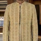Men's Luxury Skin Color Embroidered Prince Coat with Matching Kurta Pajama