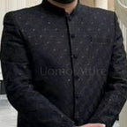 Men's Luxury Black Embroidered Sherwani with Red Turban