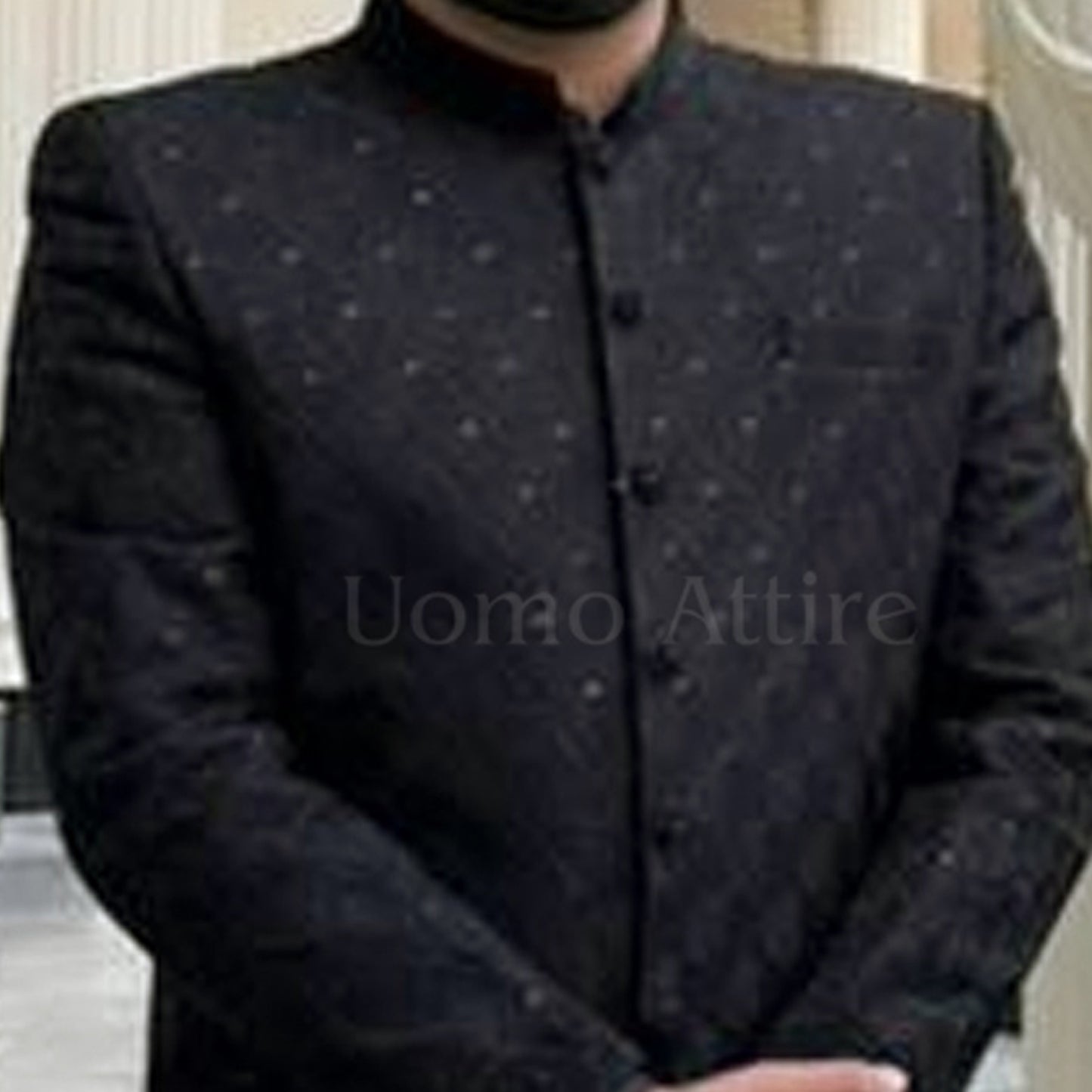
                  
                    Men's Luxury Black Embroidered Sherwani with Red Turban
                  
                