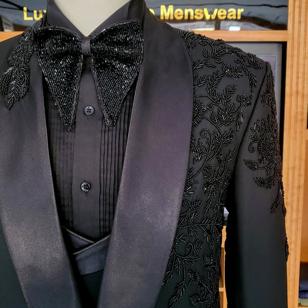 Men's Luxury Black Embellished Tuxedo Suit