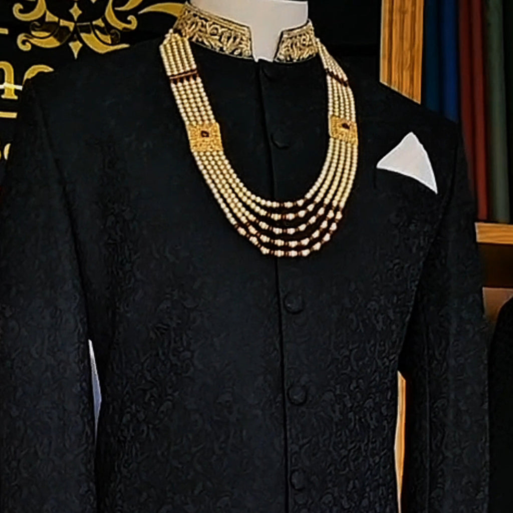 Men's Luxury Black Heavy Gold Embroidered Sherwani