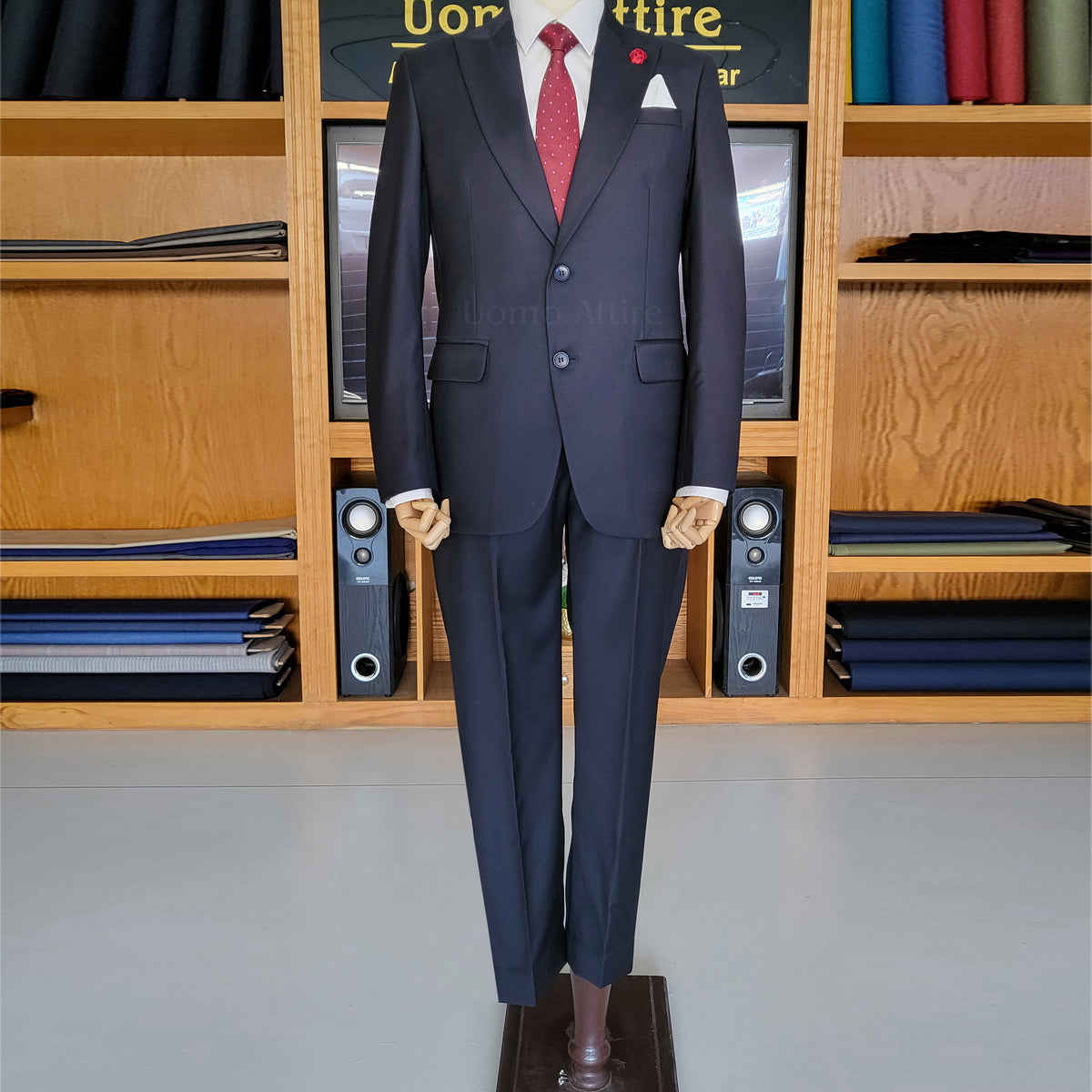 Men's Luxury Navy Blue Plaid 3-Piece Suit