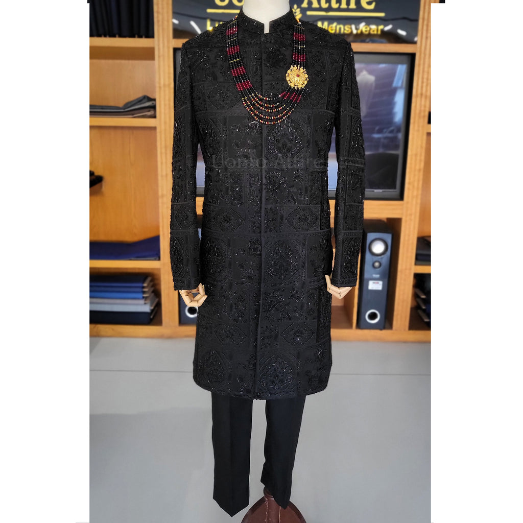Men's Luxury Black Heavy Embellished Sherwani