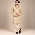 Luxury Light Golden Embroidered Sherwani with Hand Embellishment for Groom