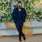 Men's Luxury Navy Blue 3-Piece Tuxedo Suit with Shawl Lapel