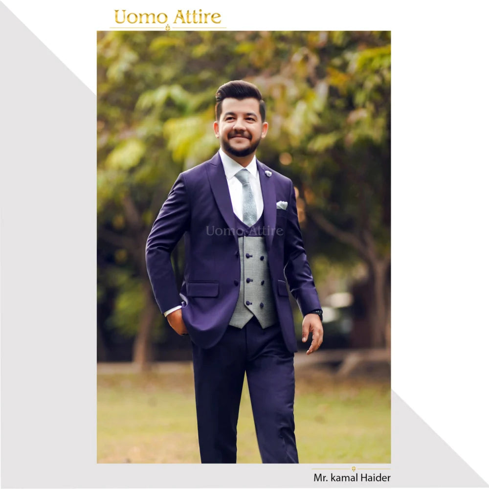 Deep Plum Super 180's Cashmere 3-Piece Suit Worn by Mr. Kamal Haider