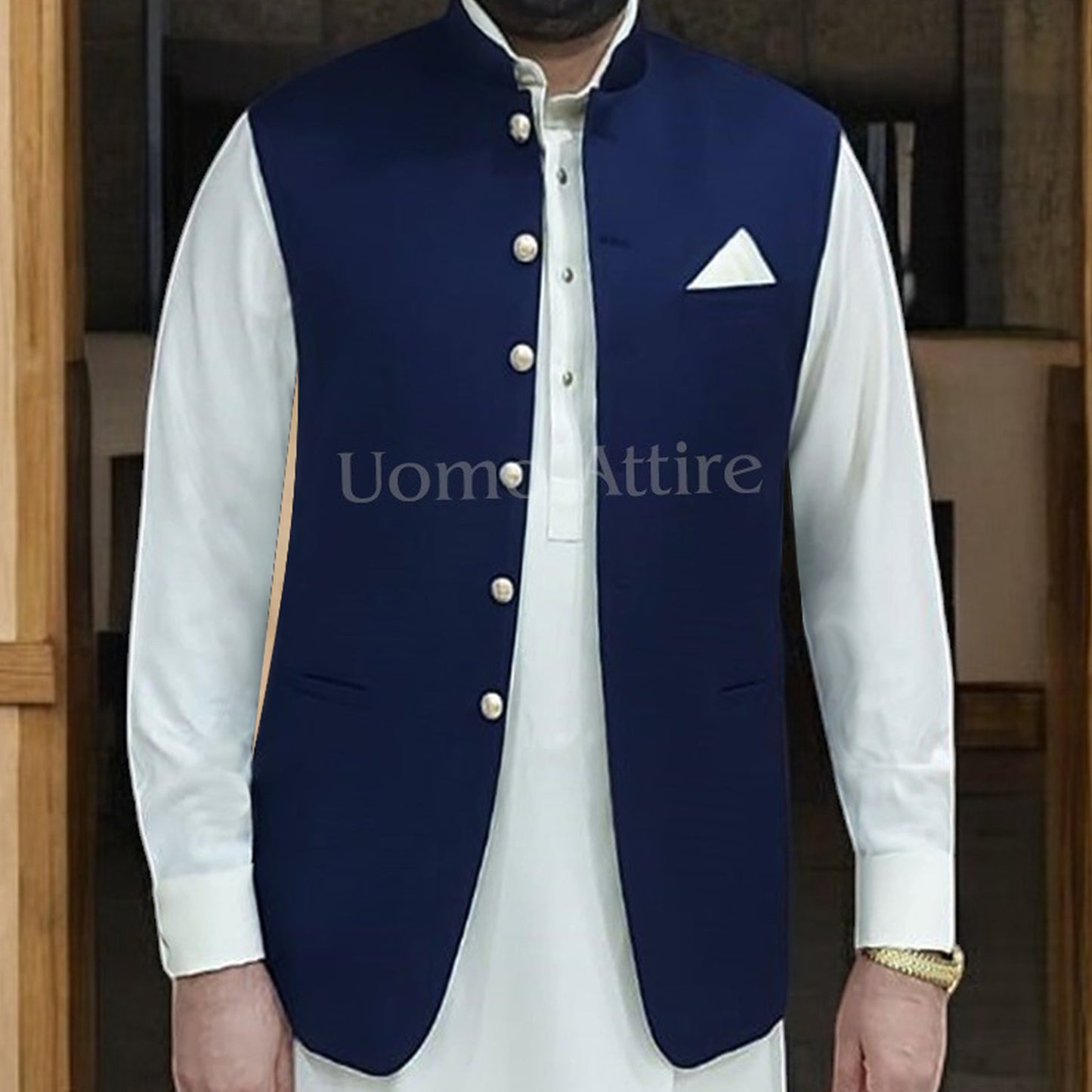 
                  
                    Custom Made Navy Blue Tropical Fabric Waistcoat for Men
                  
                