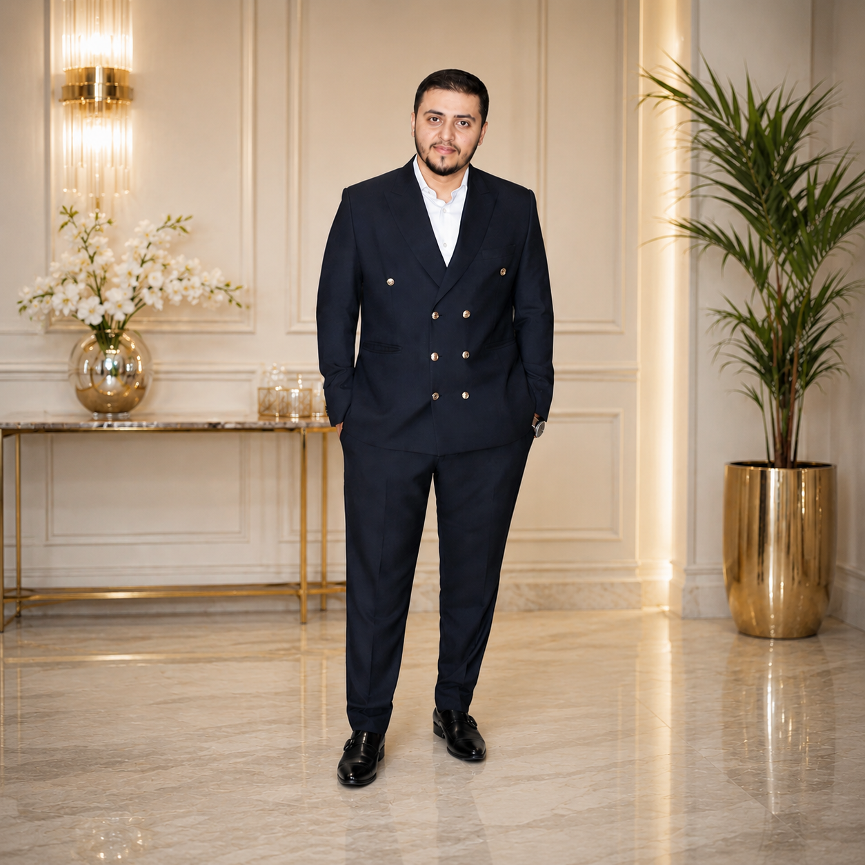 
                  
                    Midnight Blue Superfine Australian Wool Suit Worn by Mr. Kamran Javaid
                  
                