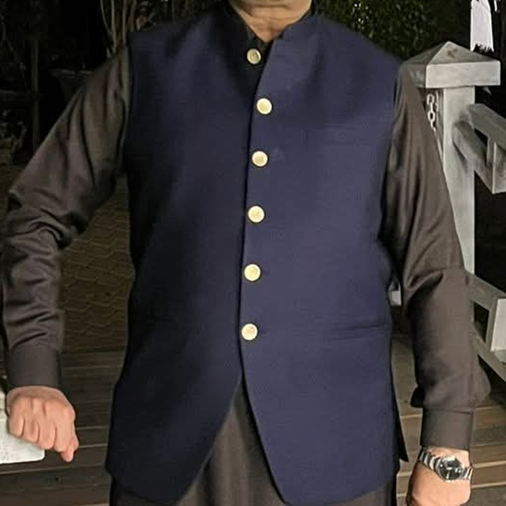 Men's Luxury Navy Blue Plain Waistcoat
