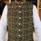 Men's Luxury Olive Green Embroidered Waistcoat