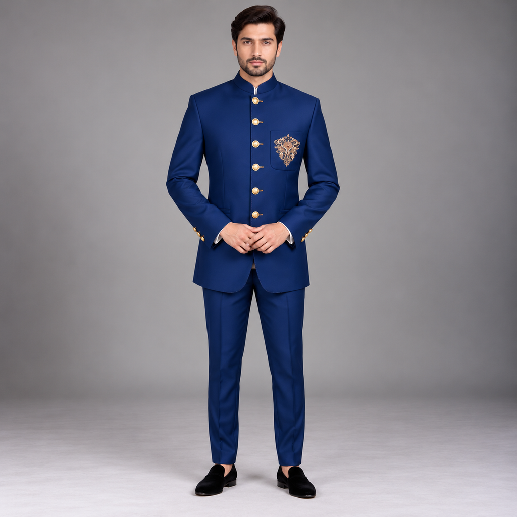 Tropical zink blue embellished prince coat