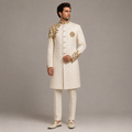 Ivory Groom Sherwani for Men in Karandi Hand Embellishment