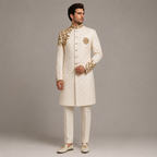 Ivory Groom Sherwani for Men in Karandi Hand Embellishment
