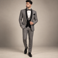 Abito 3 pezzi tuxedo grigio pindot a contrasto