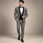 Abito 3 pezzi tuxedo grigio pindot a contrasto