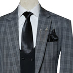 180s Wool Mini Checkered Notch Lapel 3 Piece Suit