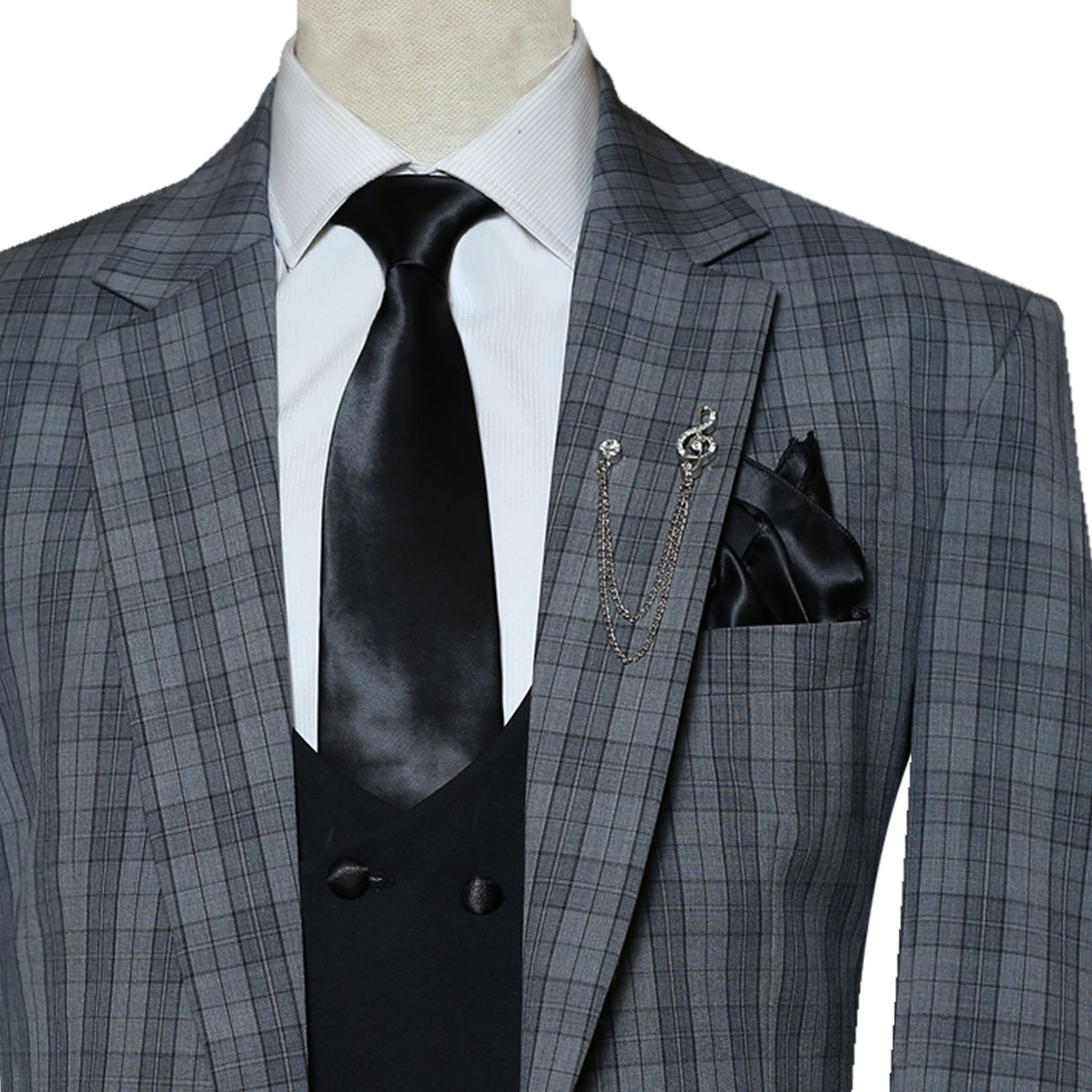 180s Wool Mini Checkered Notch Lapel 3 Piece Suit