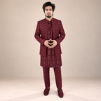 Men's Luxury Maroon Crystal Embroidered Prince Coat