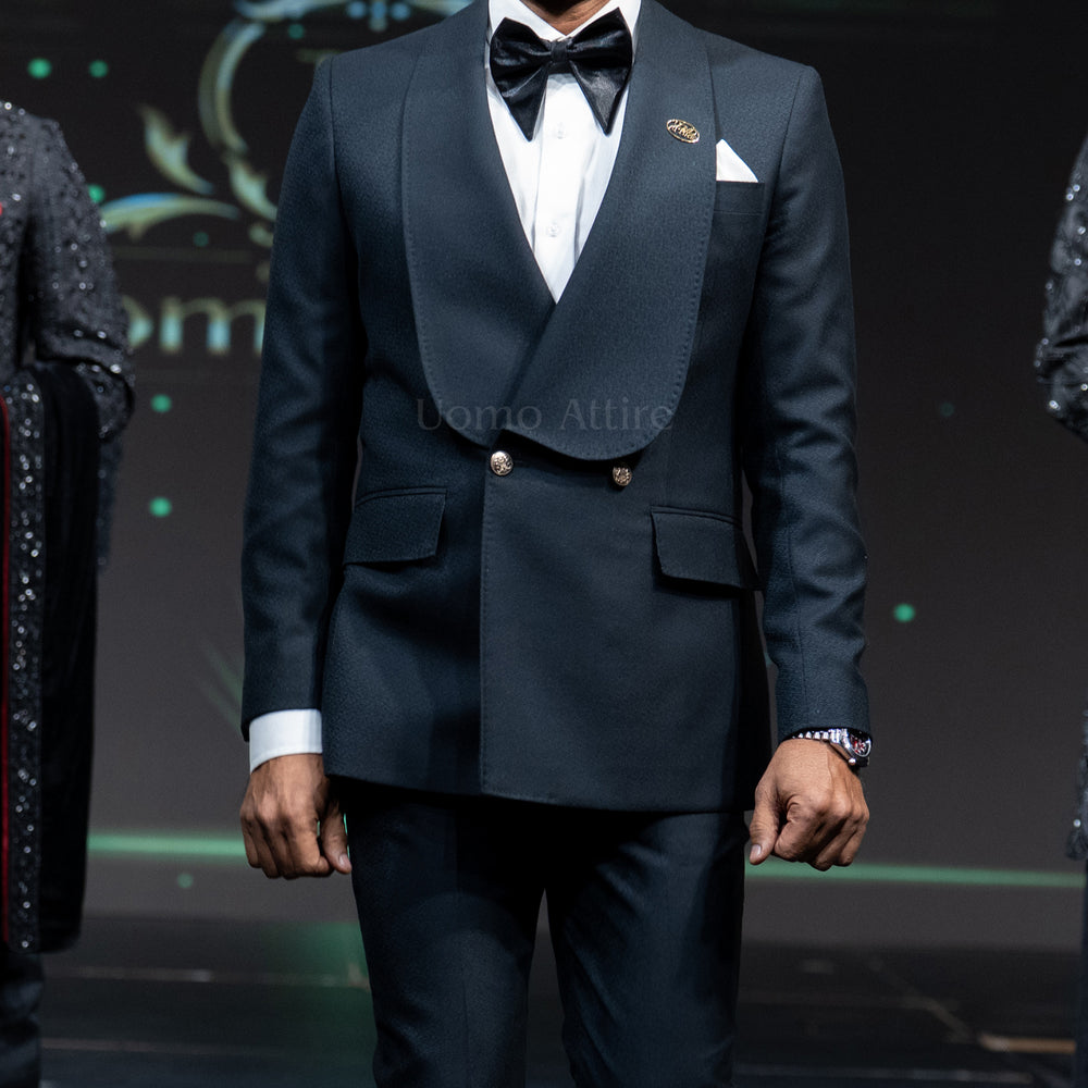 
                  
                    Men's Luxury Self Grey Double-Breasted Tuxedo with Peak Lapel
                  
                