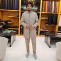 Men's Beige Golden Heavy Embroidered Short Sherwani