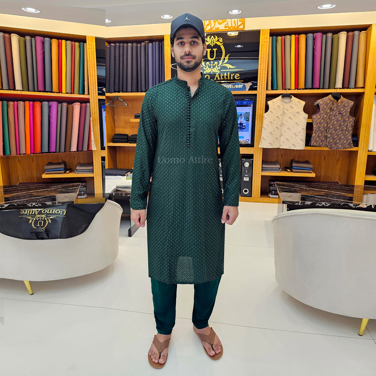 Men's Luxury Emerald Green Embroidered Kurta Pajama